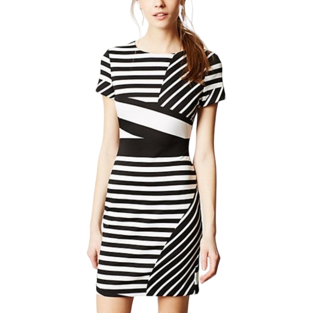 Black & White Striped Short Sleeve Sheath Dress
